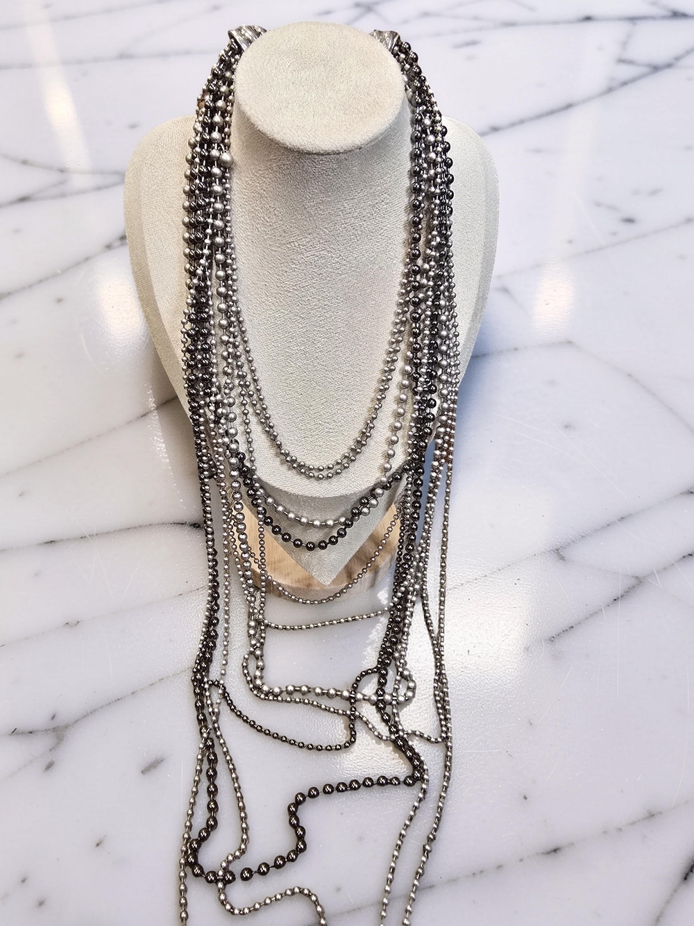 Chico's Multi-Strand Silver Bead Statement Necklace